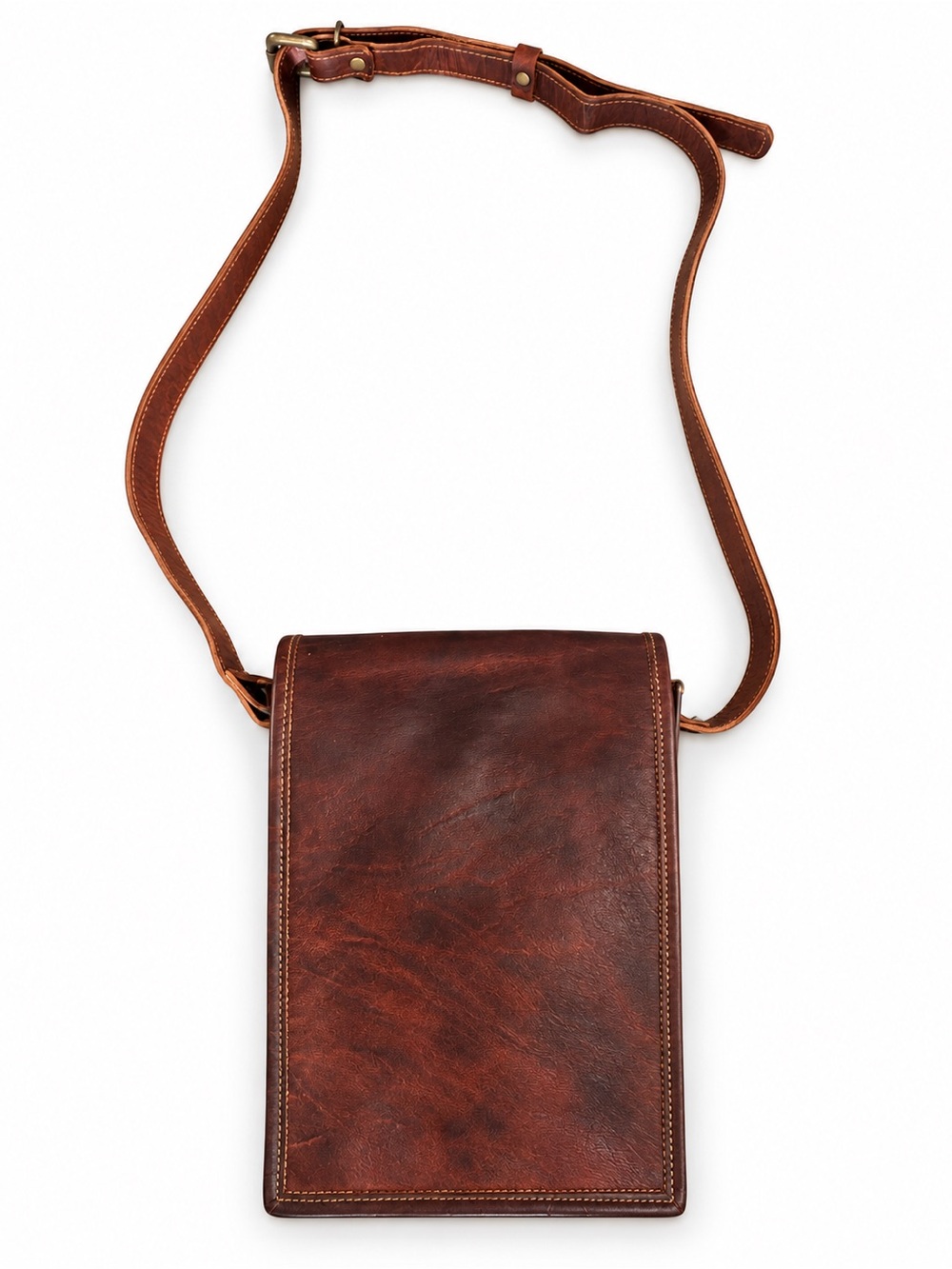 Brown Leather Messenger Crossbody Bag Adjustable Strap Unbranded